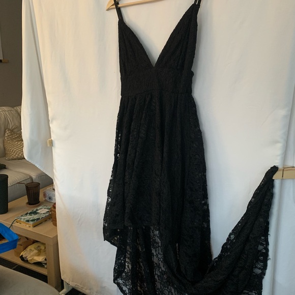 Black Lace High Low Prom Dress - Picture 2 of 5
